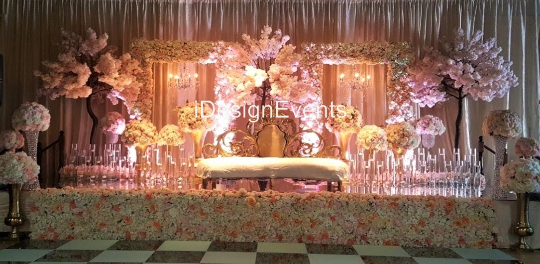 Blush Wedding Decor Reception Centerpieces flower wall light pink decor 